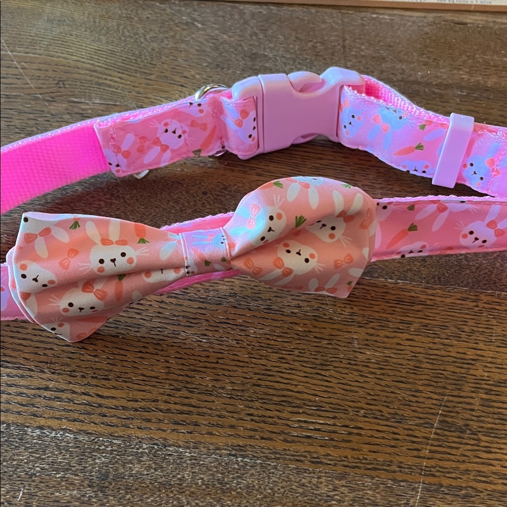 Pink Bow Tie Dog Collar Easter Bunny Themed Large
